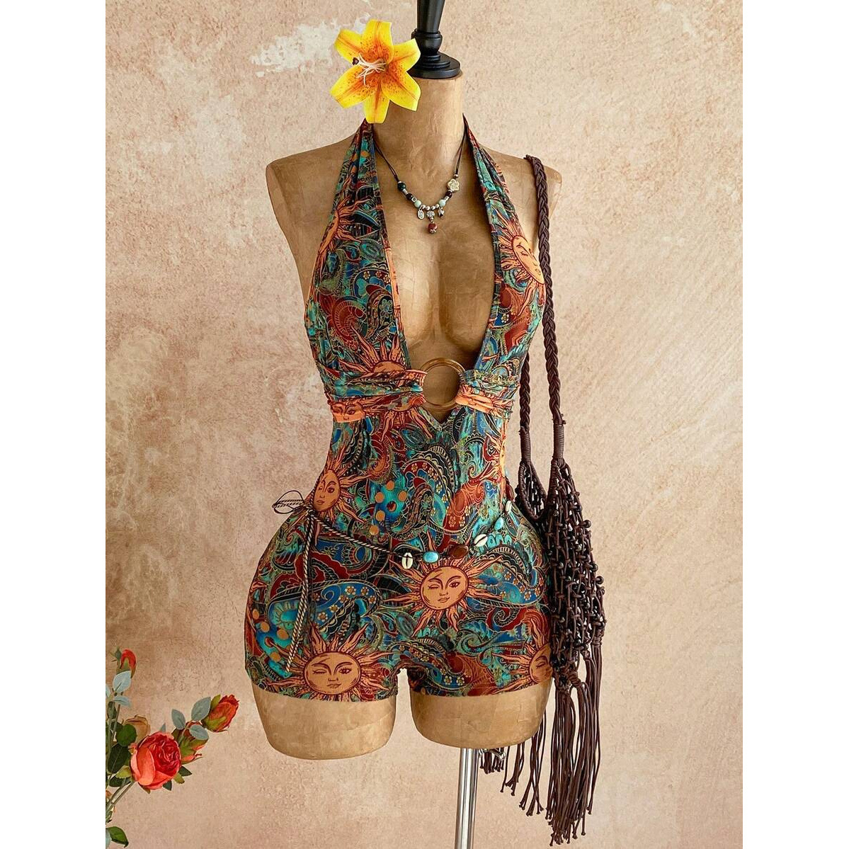J 67560 Knit halter deep V backless jumpsuit