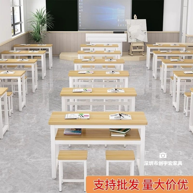 Desks and Chairs for Training Classes, Study Tables for School Tutoring Classes, Tutoring Classes, Rounded Corner Double Desks and Chairs for Primary and Secondary School Students