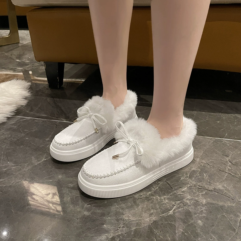 Трансграничная Внешняя торговля Женская хлопчатобумажная обувь 2023 Зимняя Европа и США лук теплая обувь на плоской подошве больших размеров Обувь Мао Женская обувь больших размеров