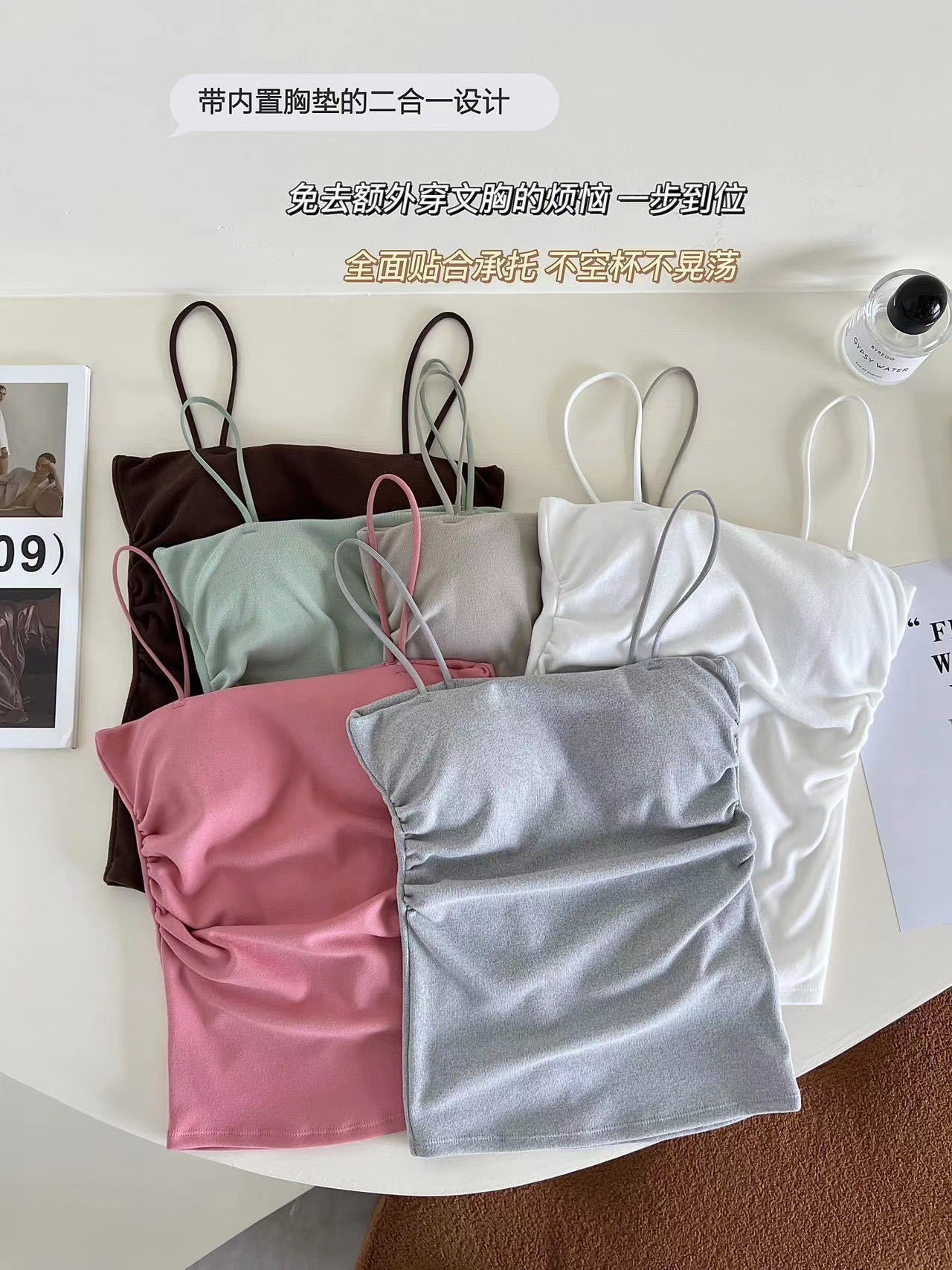 Estilo coreano Otoño e Invierno cálido color sólido cepillado camisola plisada viento puro cinturón pecho pad Slim bottoming camisa superior para las mujeres image 5