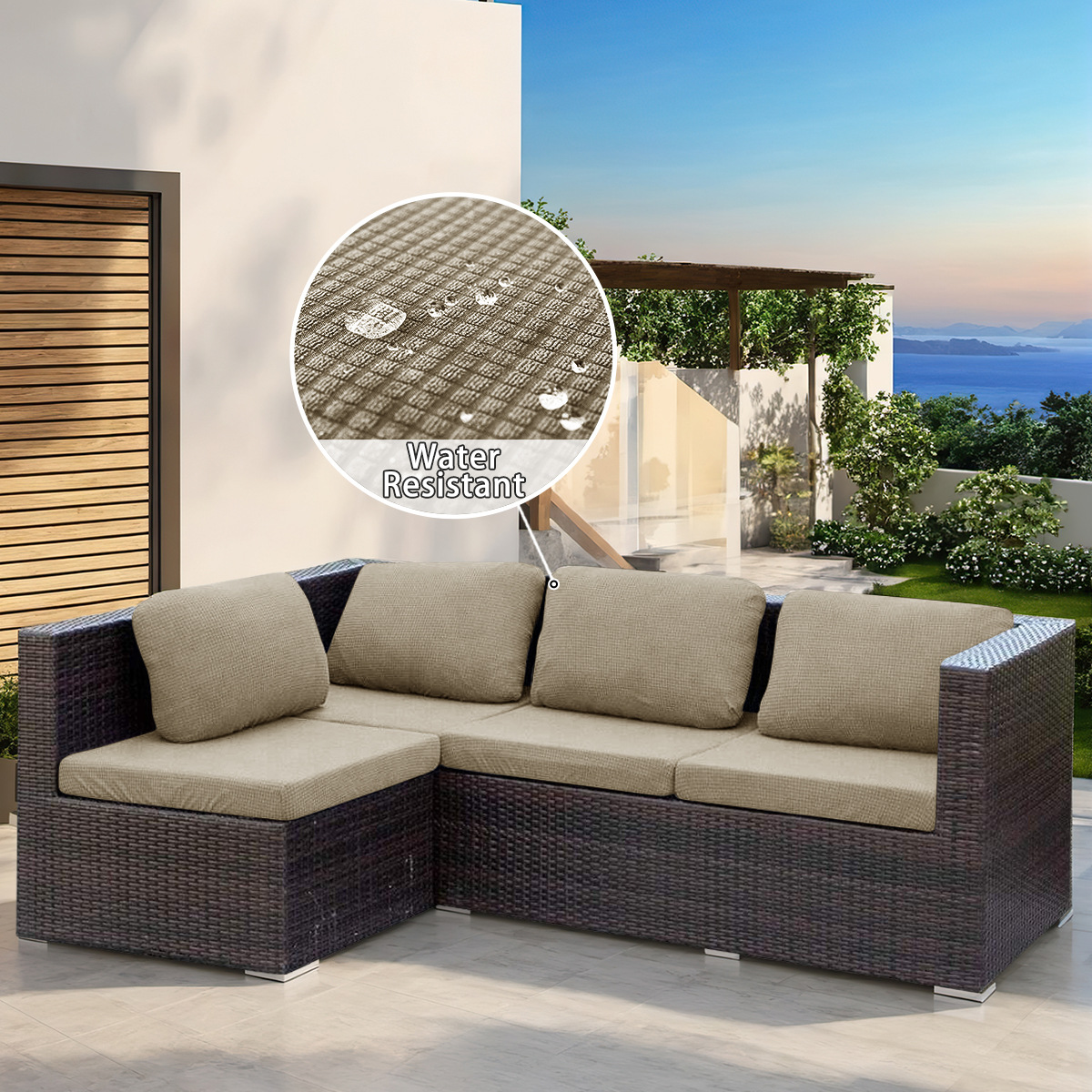 Funda de cojín de sofá de vellón polar impermeable para exteriores de Amazon, funda de sofá con todo incluido de color sólido elástico