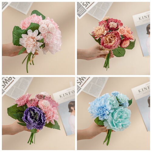 Manufacturer wholesale dahlia peony bouquet artificial flower foreign trade fake flower export wedding home decoration GF16399