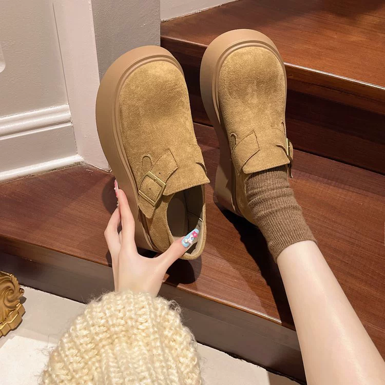 Туфли лоферы 2025 весна новый стиль Birkenstock обувь, пробковая подошва, плоская толстая подошва, округлый носок, обувь на slip-on/липучках