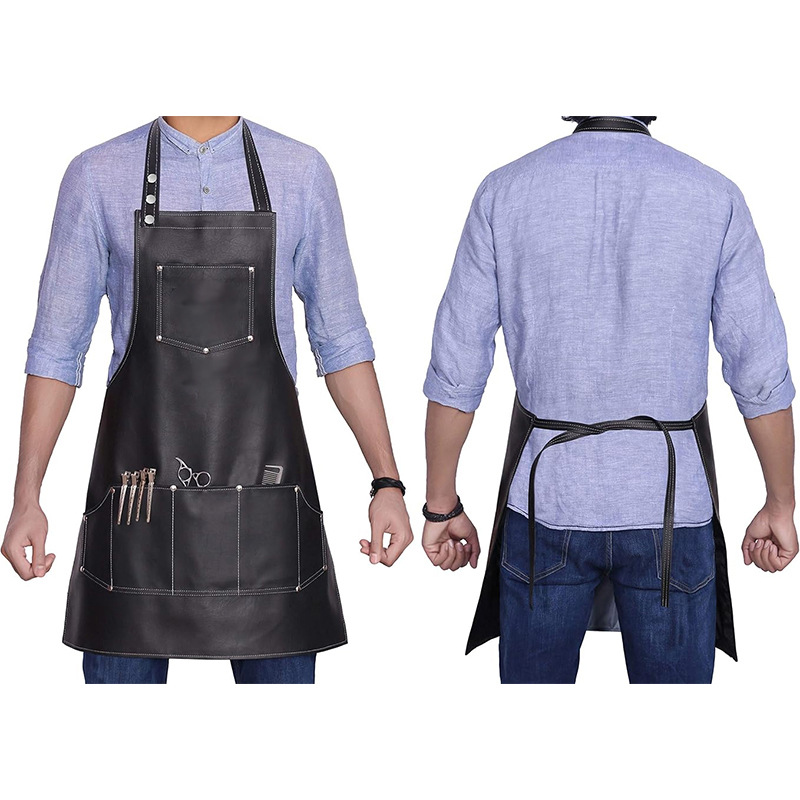 Delantal de cuero con cuello halter, impermeable y resistente al aceite, para catering, cocina, mariscos, estilo europeo y americano, delantal de trabajo de PU, hecho a medida, de Amazon.