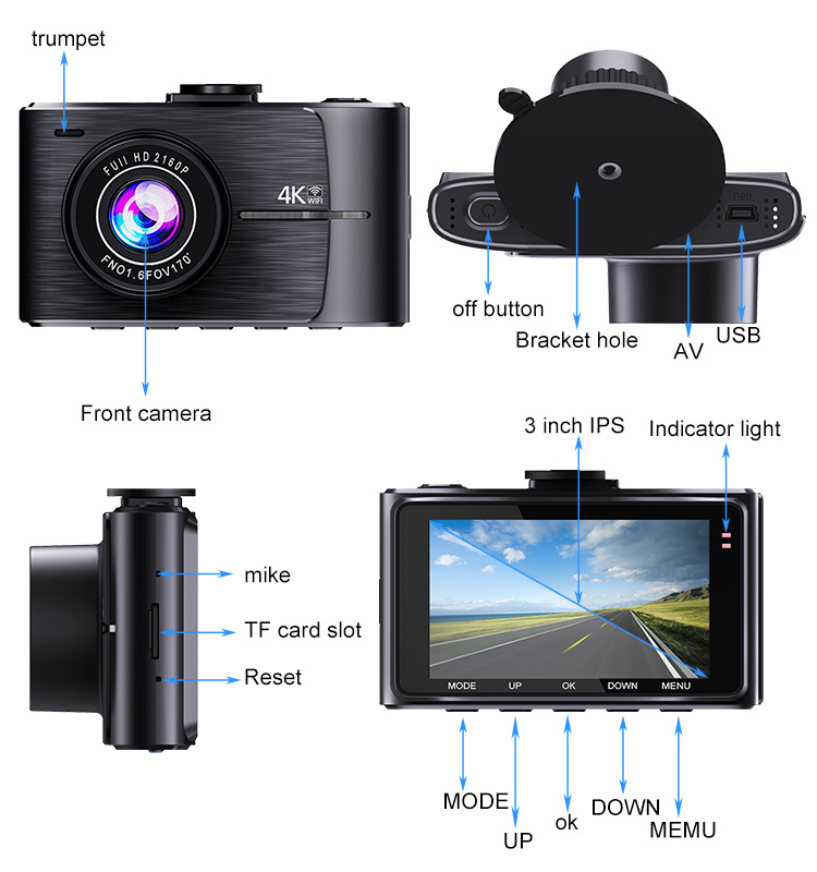 Cross-Border Model 3-Inch 5g Wifi Connected Gps Sony 335 High-Definition 4K Dual-Recording Driving Recorder with Parking Monitoring