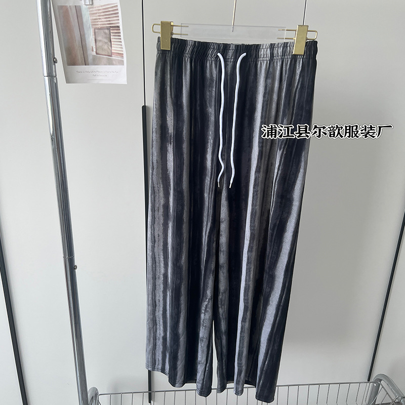 Nueva pintura de tinta china, pantalones anchos de seda de hielo y nieve, pantalones de pierna ancha delgados de verano para niños, cintura alta, pantalones de pierna recta casuales delgados