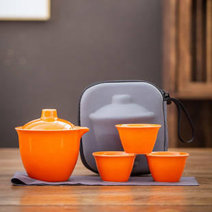 Persimmon Orange One Pot Three Cups Quick Guest Cup Small Set Outdoor Camping Portable Travel Tea Set Creative Business Activity Gift