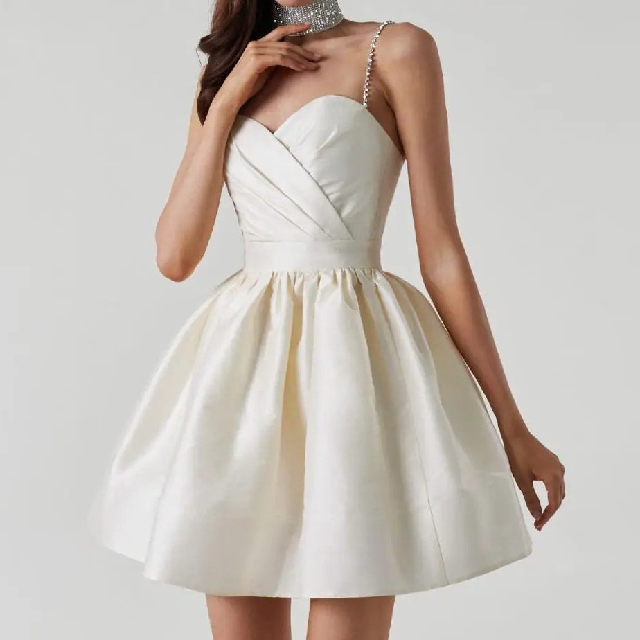 Off-White Thin Suspender Evening Dress Simple and High-End Birthday Party Short Dress Cross-Border Aliexpress New Style