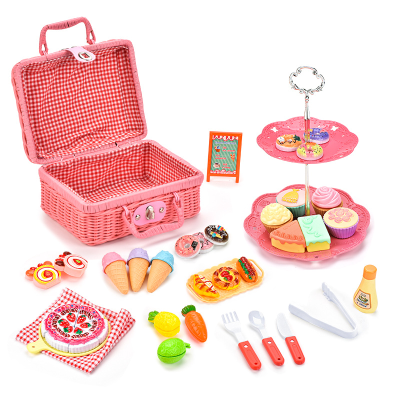 Juguetes de mesa de simulación para niños camping picnic basket set postre de té de la tarde juguetes de cocina de simulación