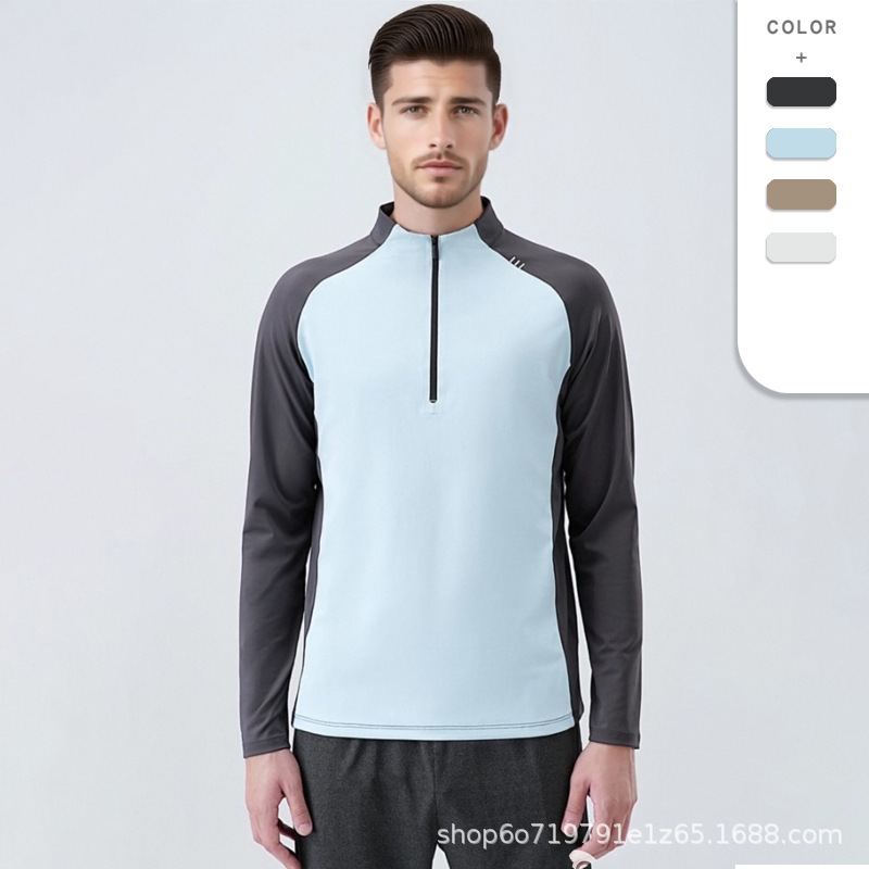 Autumn Stand-Up Collar Half-Zip Sun Protection Quick-Drying Long-Sleeved Sports T-Shirt Outdoor Leisure Running Sports Quick-Drying Long-Sleeved Clothing