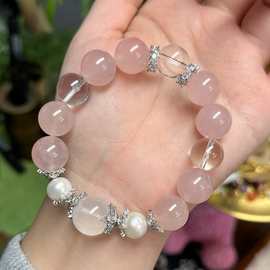 马粉白水晶淡水珍珠雪花幽灵铜镶锆百搭高级感饰品设计手链手串