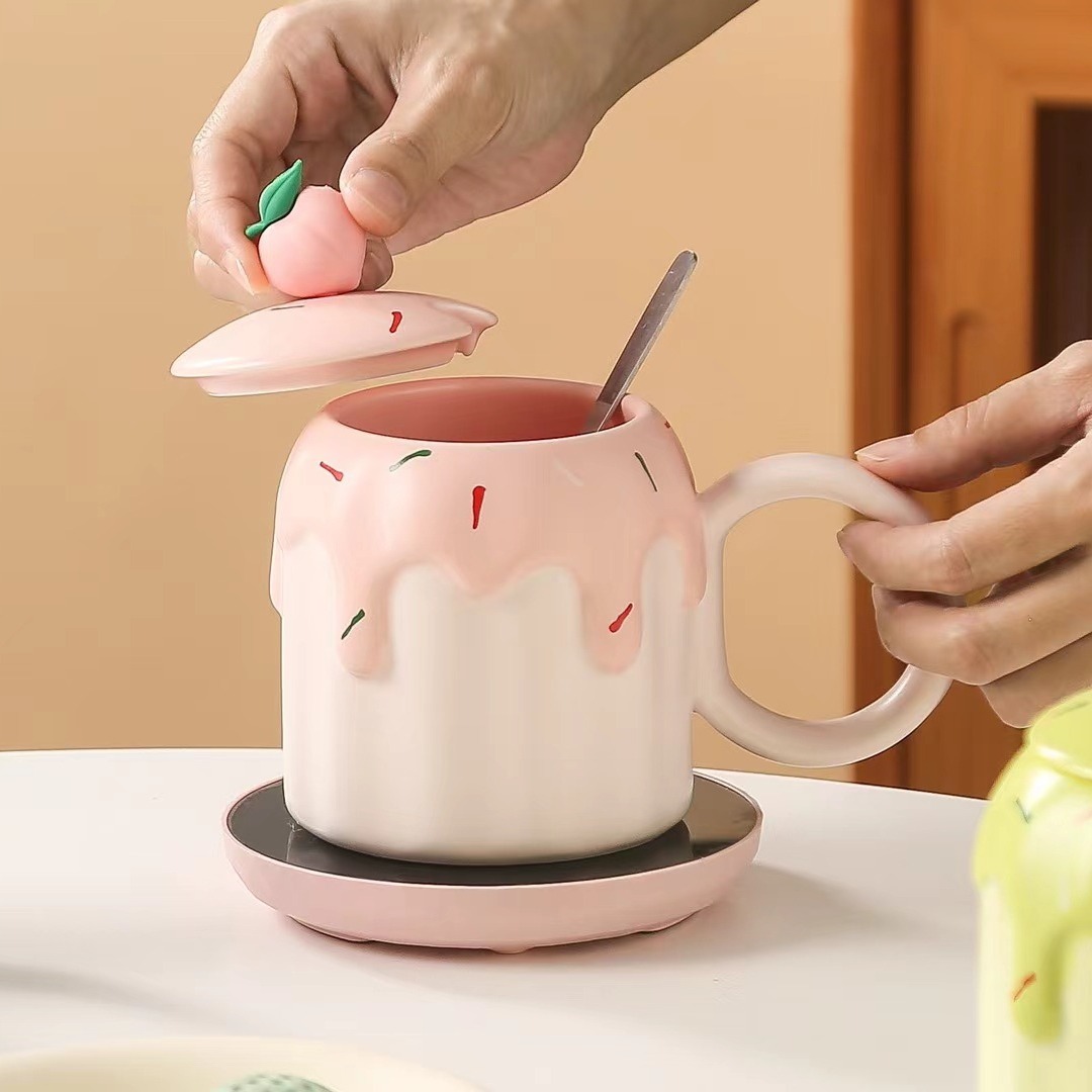 Personalidad creativa taza de frutas termostática de cerámica regalo de mano para chicas taza caliente juego de taza en relieve taza de alto valor facial