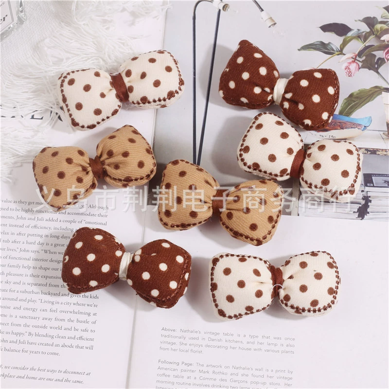 Коричневый горошек ткань ручной работы бант аксессуары для волос DIY Аксессуары для мобильных телефонов Одежда Обувь Аксессуары
