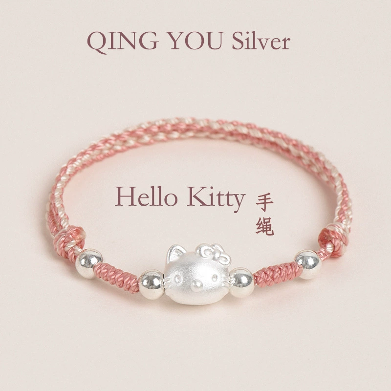 Hello Kitty, плетёный детский серебряный браслет ручной работы для друзей, для младших школьников, серебро 925 пробы, подарок на день рождения