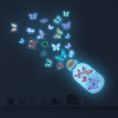 外貿卡通夢幻玻璃瓶夜光蝴蝶貼紙兒童臥室家居裝飾牆貼畫自粘批發