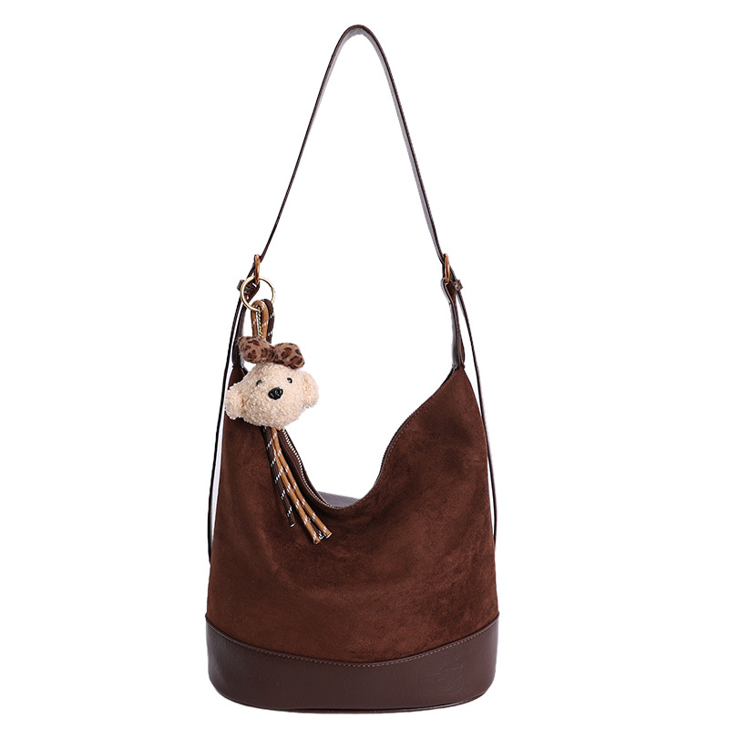 Invierno retro esmeriado bolso de balde de agua mujer 2025 nuevo estilo de alta calidad bolso de hombro de moda empalmado bolso de color contraste