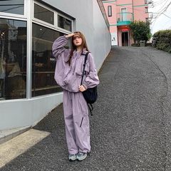 抽绳冲锋衣半身裙长裤套装女宽松外套短裙休闲裤两件套一整套穿搭