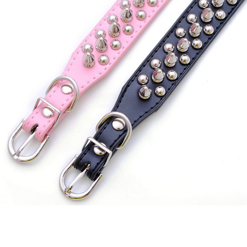 Collar de mascotas remaches PU cuero cabeza redonda anti-mordura cool punk viento artículos de mascotas felinos collar de fábrica de perros stock