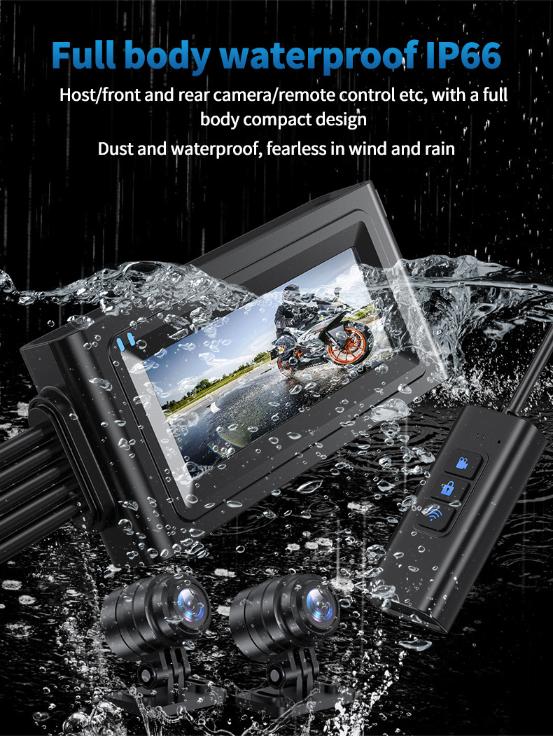 Cross-border motorcycle driving recorder HD 1080 touch 3.16 inch WiFi front and rear dual recording locomotive recorder