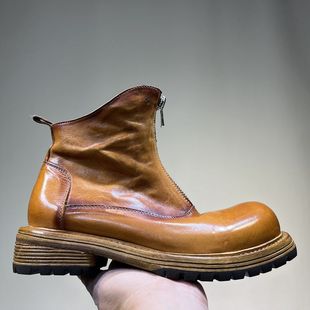 British Vintage Antique Middle Zip Ankle Chelsea Boots American Washed Pasquad Boots Heightened Platform Big Head Men's Boots