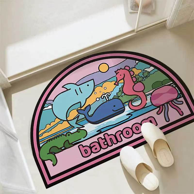 Bathroom Floor Mat, Strong Water Absorption, Bathroom Entrance Mat, Semi-Circular Soft Diatom Mud Mat, Non-Slip Quick-Drying Carpet