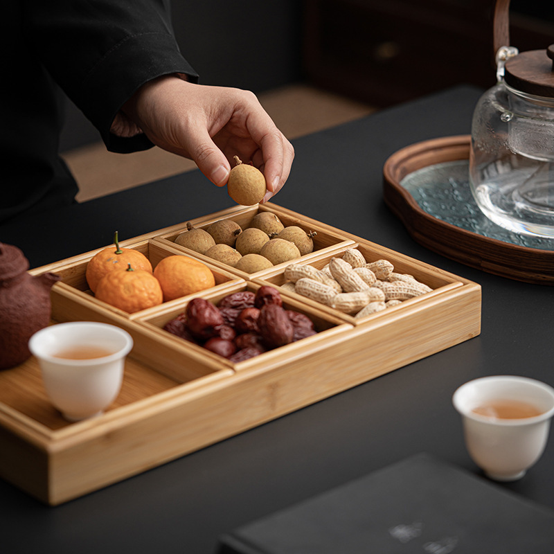 New compartment tray multi-piece set of Jiugongge dried fruit plate storage stove cooking snack plate wooden plate