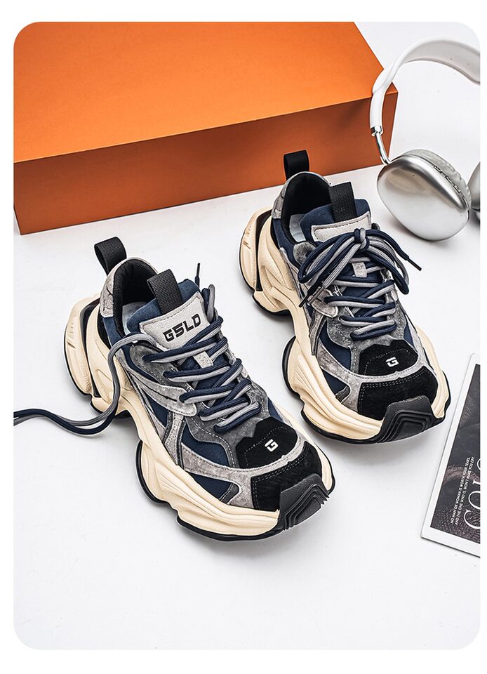 Giày sneaker nam phong cách giày bố đế lốp, da nhân tạo, gót 3–5 cm — màu vàng, màu xám đen, đen chi tiết 18