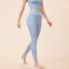 跨境裸感亲肤瑜伽长裤秋冬新款运动交叉腰紧身提臀健身九分裤代发
