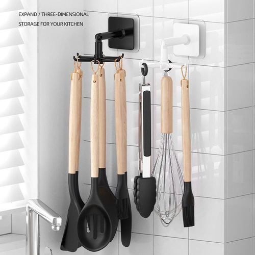 Rotating Hook Kitchen 360 Multifunctional No-Hole Six-Prong Hook Wall Invisible Adhesive Storage Rack