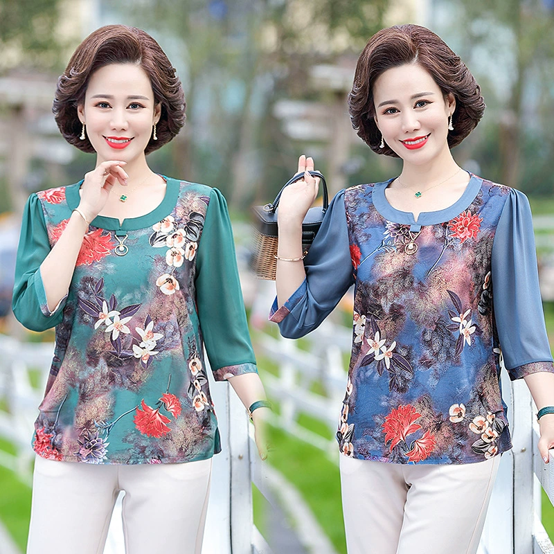 Женская одежда 2025, рубашка весна-осень, новый стиль, свободные топы для женщин среднего и пожилого возраста, модные рубашки с принтом для пожилых