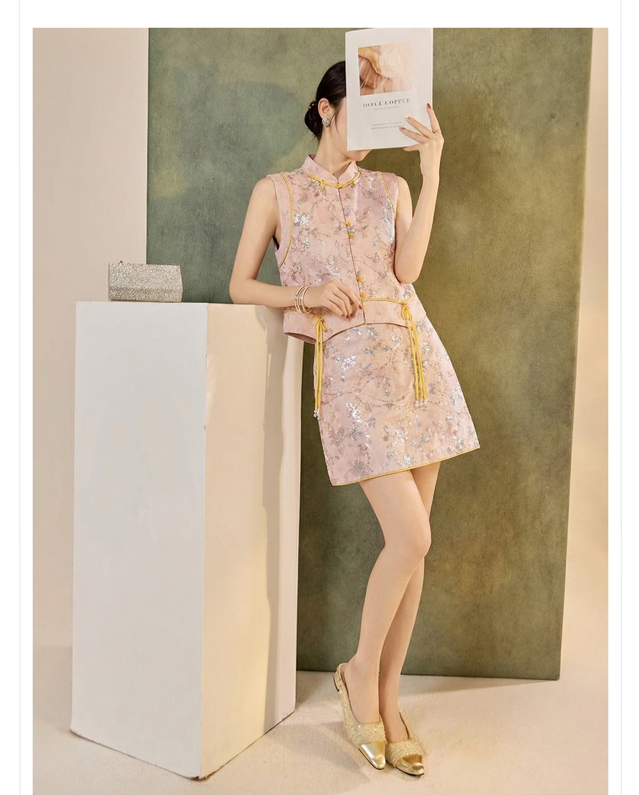 Áo hai dây thêu sequin phối tua rua cổ đứng – set chân váy midi phong cách tân Trung Hoa — nửa váy, Trang chủ chi tiết 3