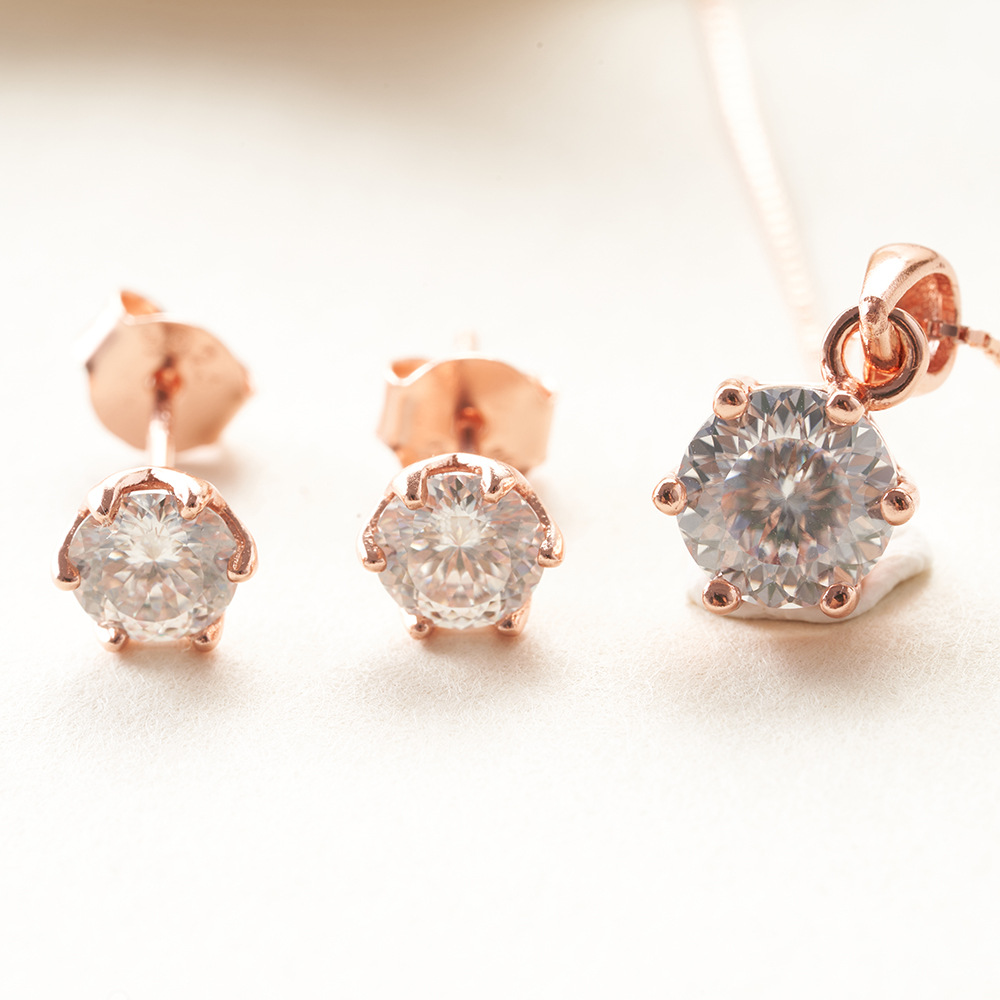 Collar de orejetos de oro rosa set de explosión TK en vivo venta caliente de plata esterlina 1 quilate de piedra moissan