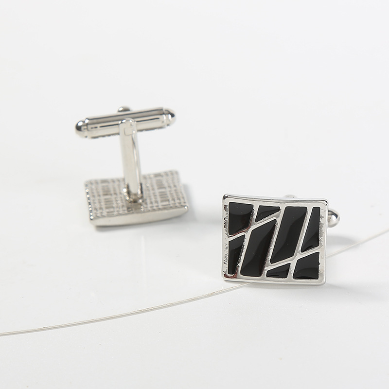 New spot square diagonal stripes enamel paint metal cufflinks men's French shirt cufflinks_voghion.com