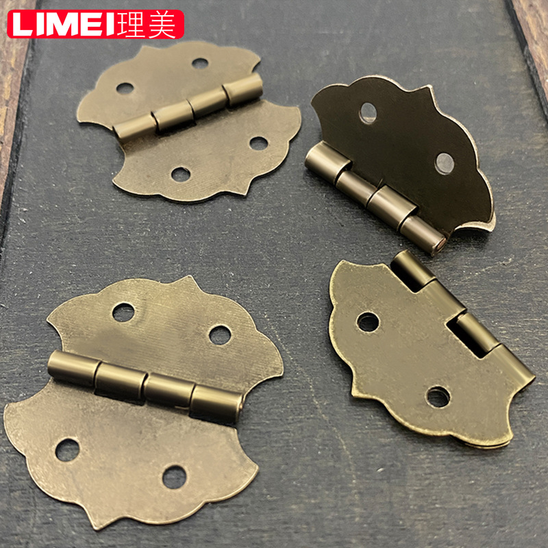 青铜花边带角合页32*28mm三角仿古铁皮铰链家具柜门五金配件木盒