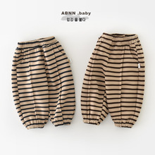 宝宝秋冬新款裤子婴幼儿韩版条纹外出加绒儿童时髦保暖卫裤55565