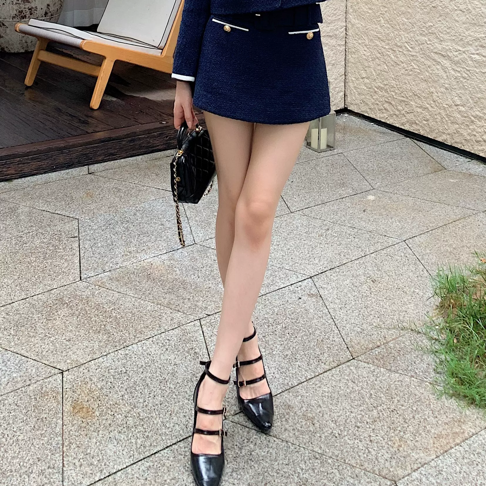 粗花呢外套高腰显瘦裙裤短袖连衣裙小香风时尚套装 这里是裙裤