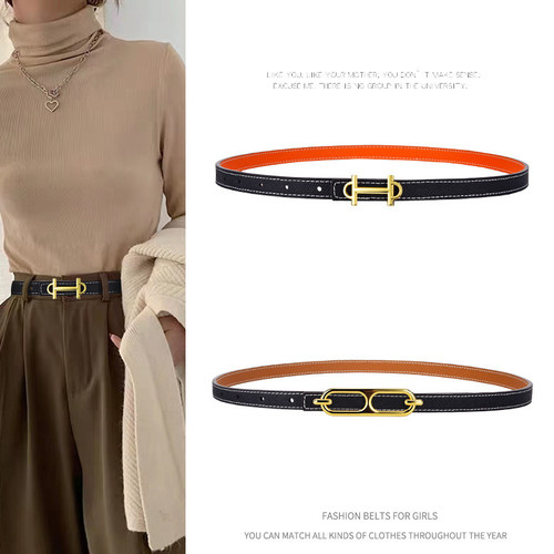 Genuine leather fashionable slim waist belt for women, double-sided genuine leather, versatile summer match skirt dress, waist-cinching decoration, pants belt