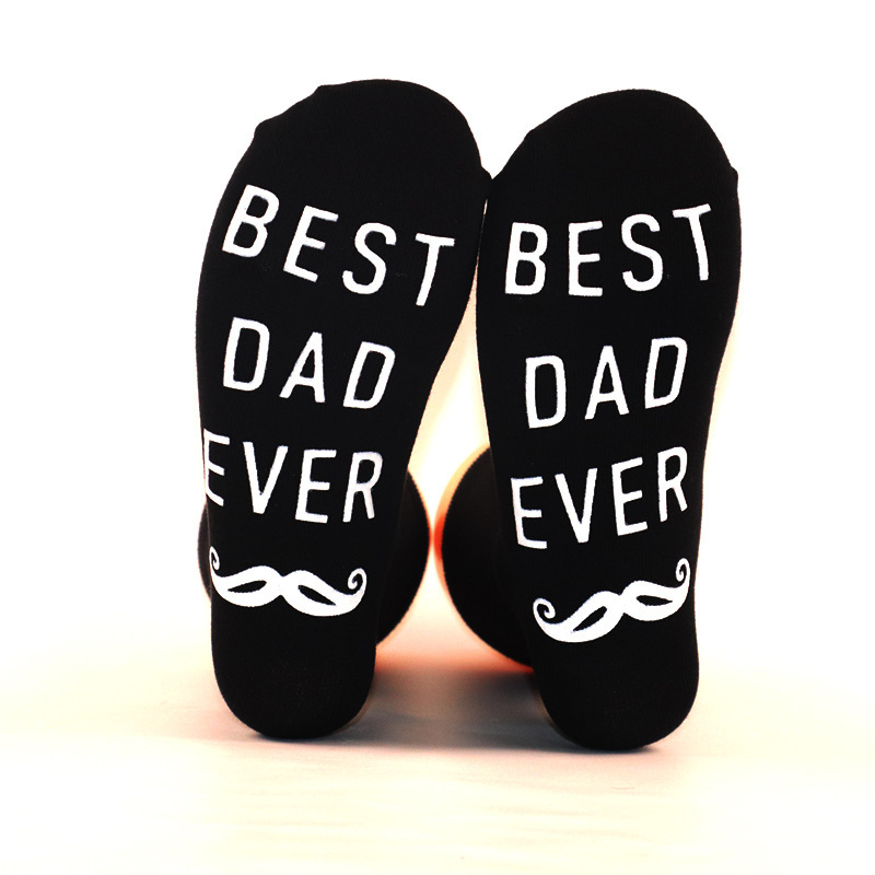 in stock BEST DAD EVER English Letter Dispensing Non-slip Socks Black Cotton Socks Cross-border Explosions Socks