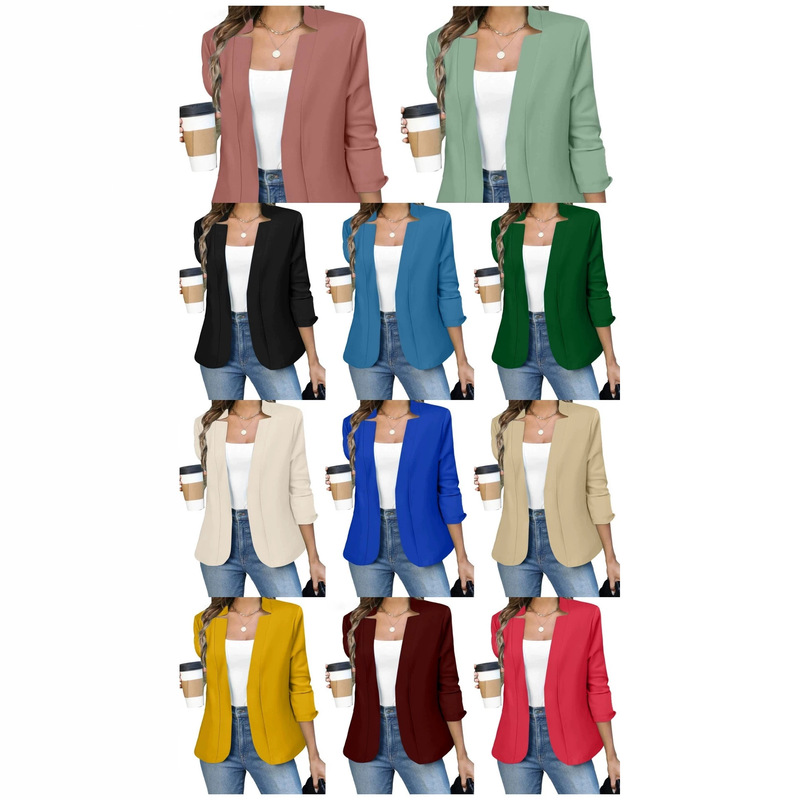 Amazon cross-border autumn and winter long-sleeved solid color blazer cardigan jacket top suit