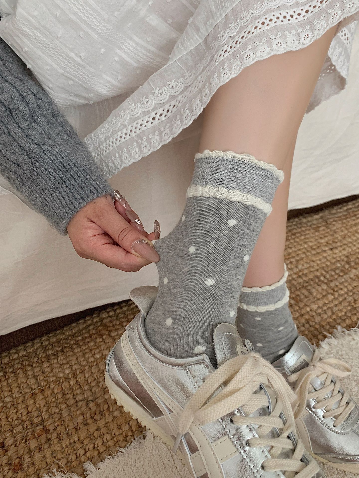 60g Weight Socks Classification Socks Lingerie Type Cotton Fabric Type A Pair Quantity Daily Occasion Polka Dots Pattern Spring, Autumn Season Women's Gender Elegant Style Elegant Women's Polka Dots Cotton Crew Socks A Pair 7