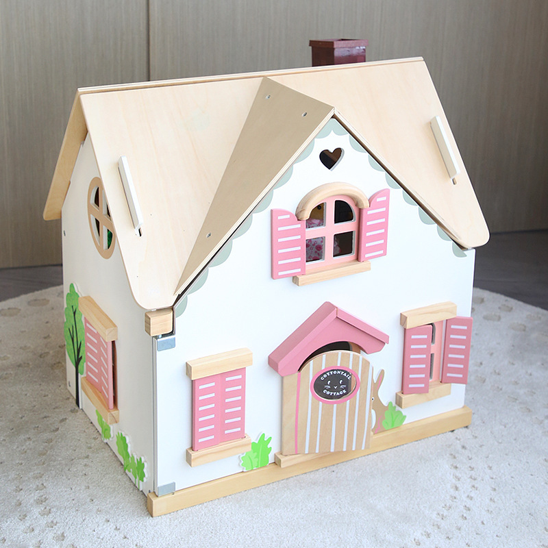Children's Wooden Play House Doll Room Double-Story European-Style Large House with Simulated Chimney DIY Kindergarten Toy Children's Wooden Play House Doll Room Double-Story European-Style Large House with Simulated Chimney DIY Kindergarten Toy
