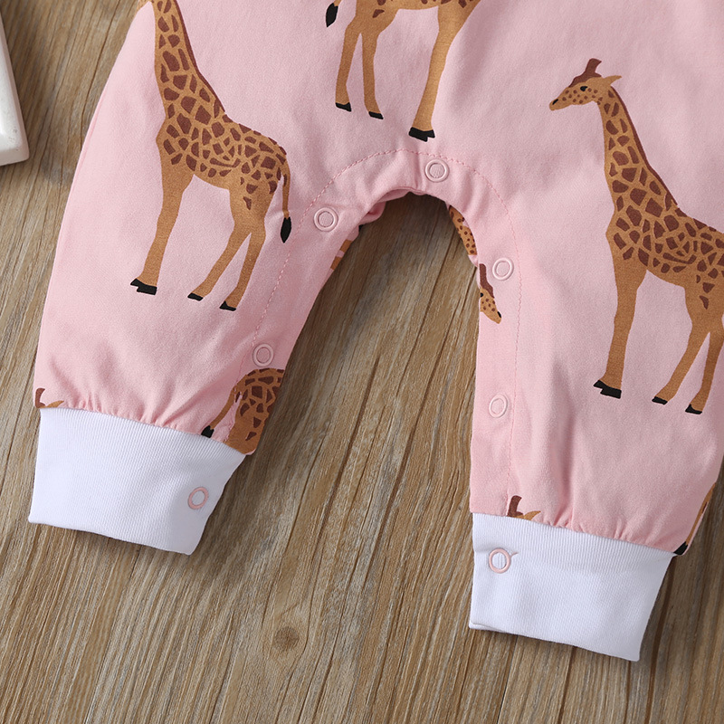 Wholesale Long Sleeve One-piece Pink Giraffe Romper Nihaojewelry display picture 5