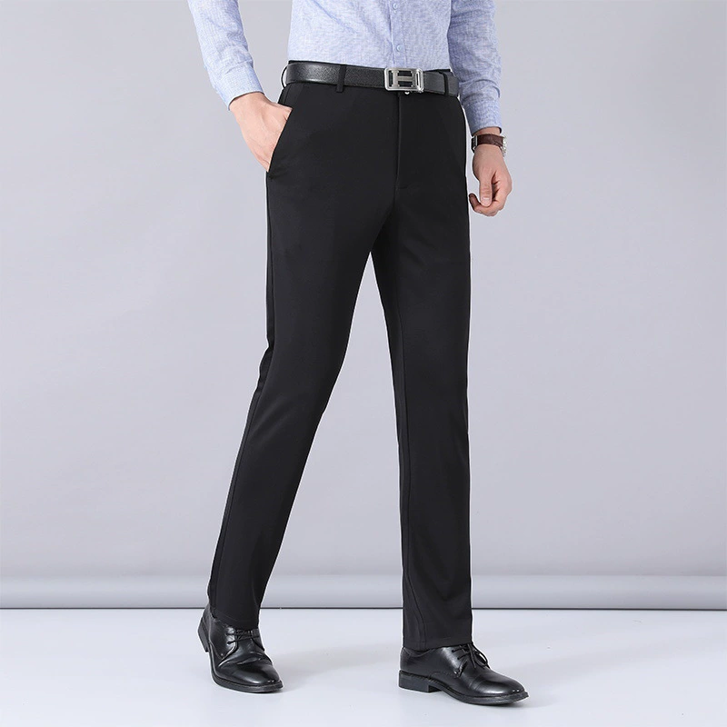 Обработка на заказ Деловые брюки Мужские повседневные брюки Летние свободные эластичные прямые брюки для костюма Брюки из ледяного шелка среднего возраста для мужчин