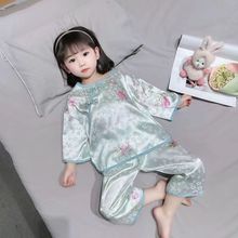 女童儿童睡衣夏季薄款冰丝空调家居服短袖绵绸宝宝中国汉服套装