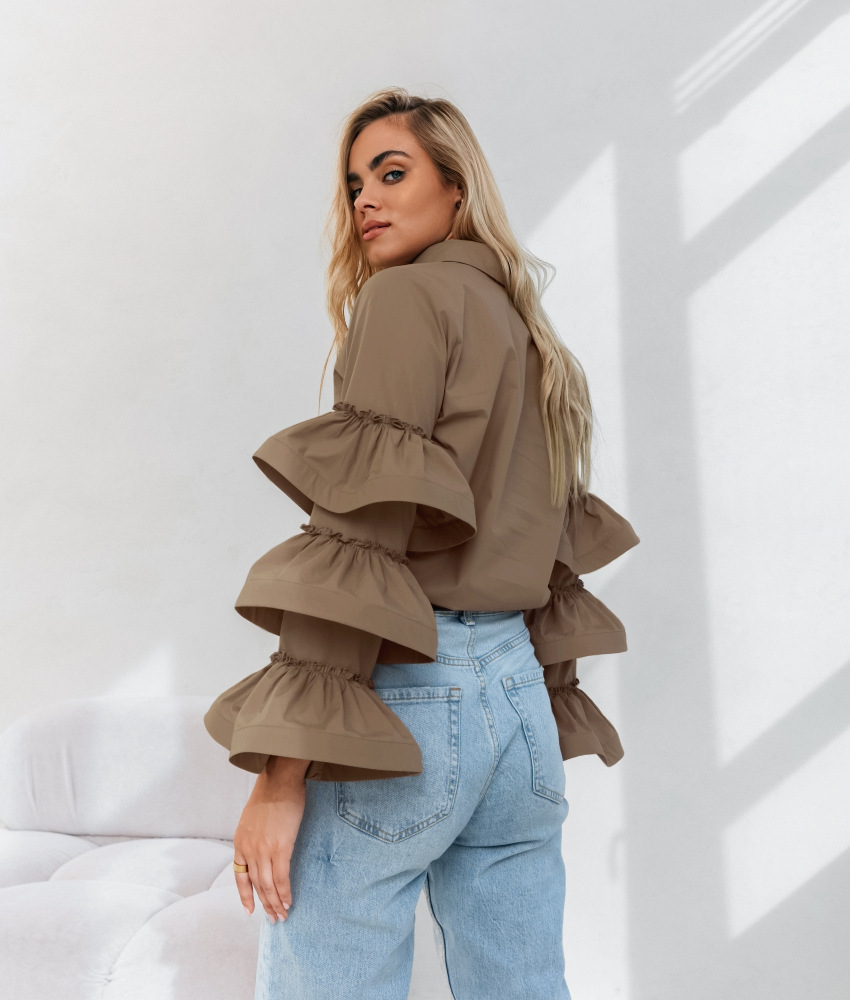 Elegant Style Wholesale Women's Elegant Solid Color Long Sleeve Ruffles Blouses