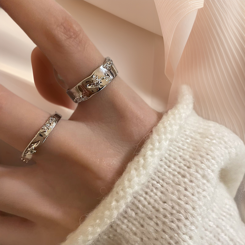 Silver one size zirconium, ring, fashionable set for beloved, on index finger