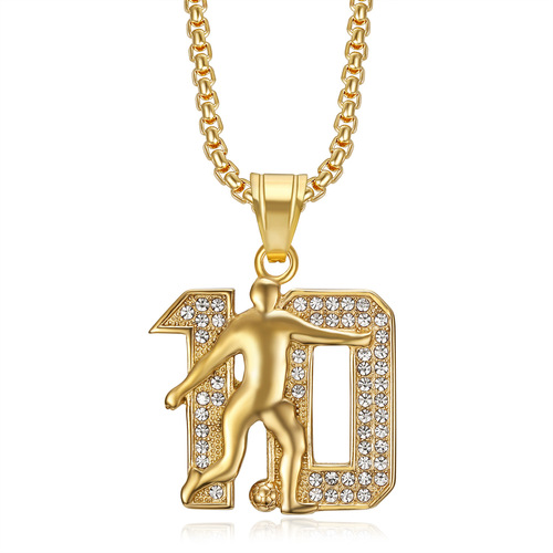 New Hot Selling Hip-Hop Accessory Titanium Steel Gold Plated Diamond Inlaid Messi 10 Number Pendant Necklace