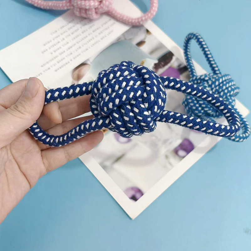 T pet cordón de algodón bola de juguete de doble oreja bola de trenzado bola de ocho perros bola de juguete de limpieza de dientes de molienda de dientes de entrenamiento de perros