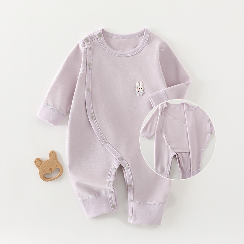 婴儿双层护肚衣服春秋无骨爬服婴幼儿哈衣长袖舒适纯棉宝宝连体衣