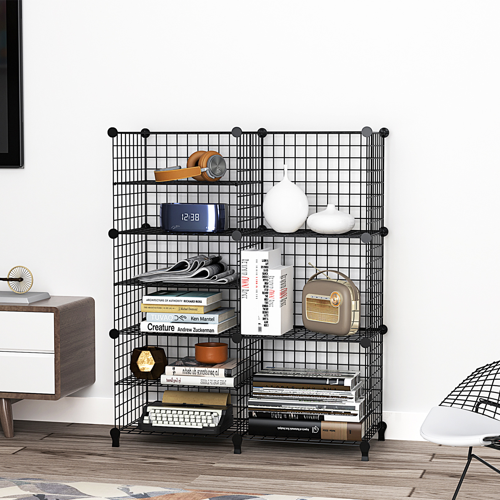 2-column 6-layer storage rack bookshelf miscellaneous rack translucent size grid combined with wire storage rack shelf storage rack